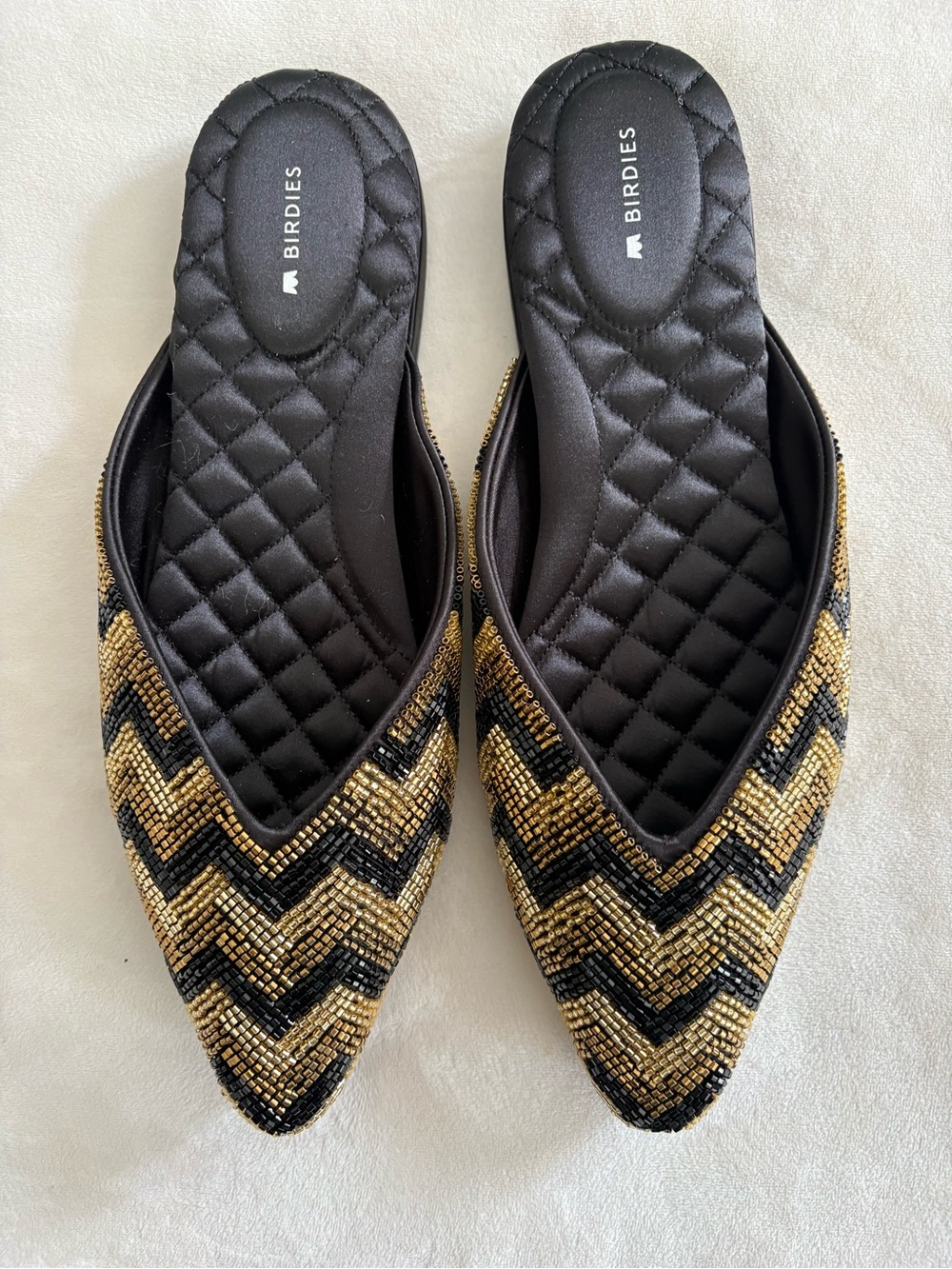 Birdies Swan Black and Gold Beaded